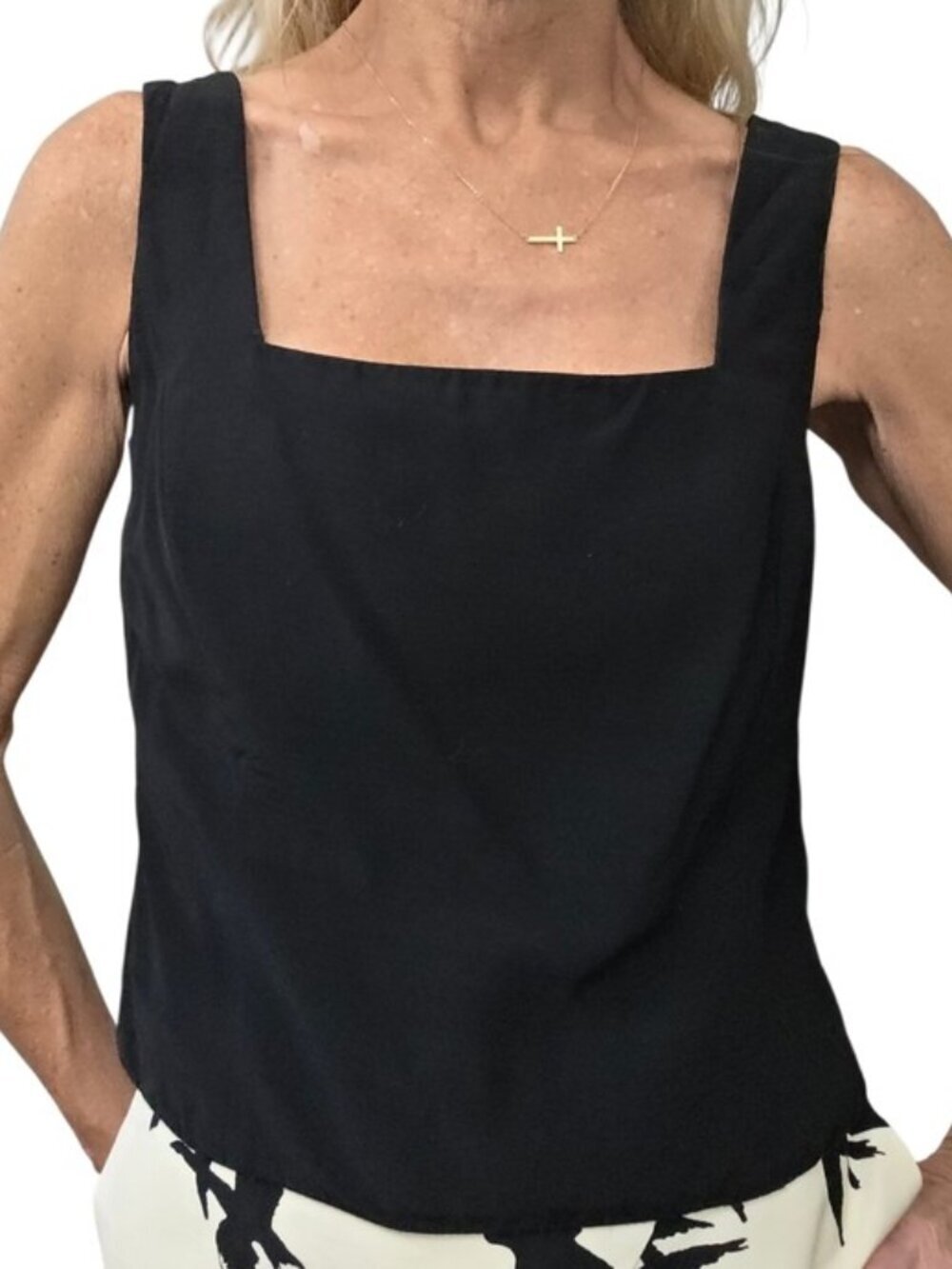 Vintage 90s Carlisle Black Square Neck Top Wool Blend Lined 6